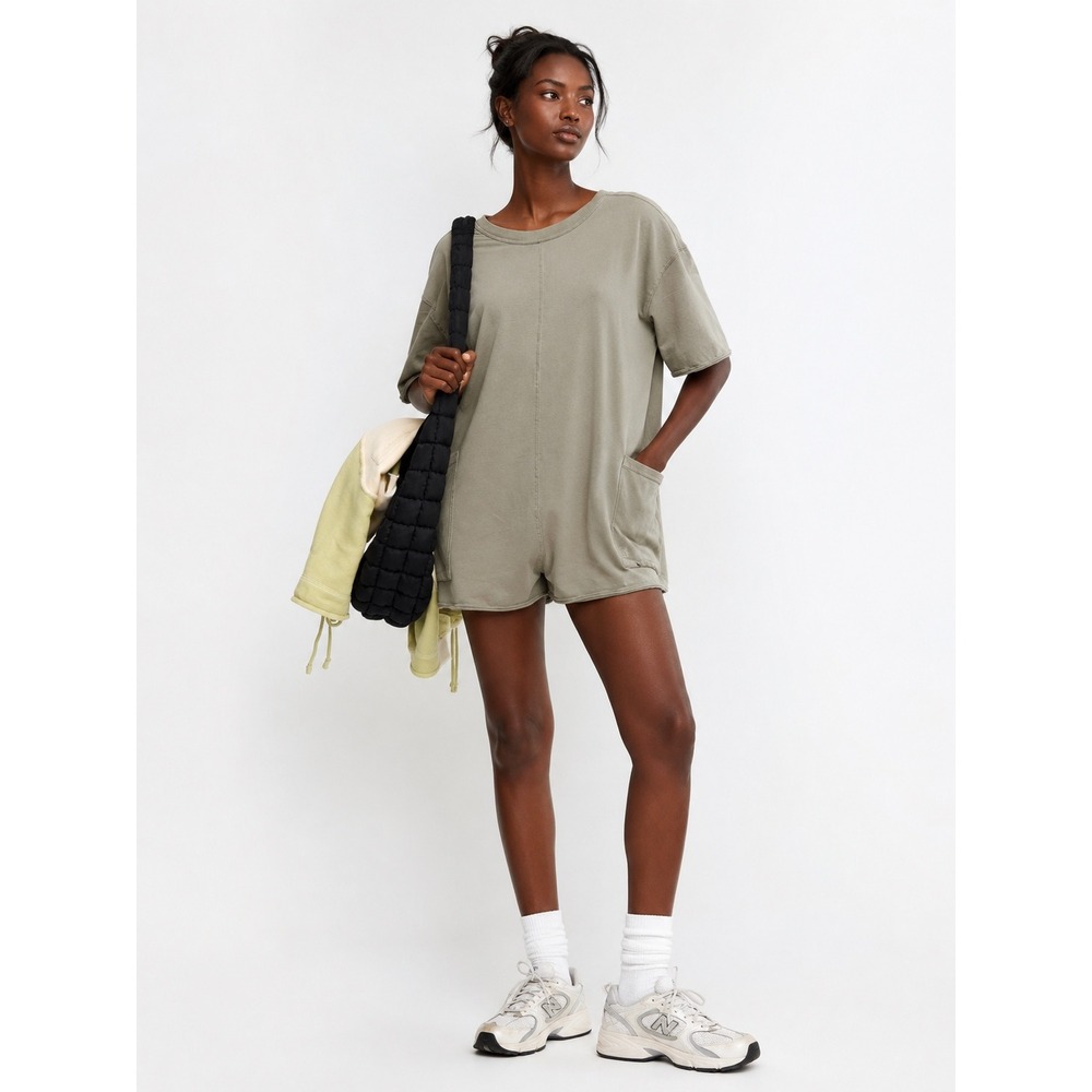 Free People FP Movement Hot Shot Reversible Romper Tee Sage Stone XL OB1125218